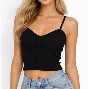 2/$30 Zara Ribbed Cropped Tank Top Black Size L